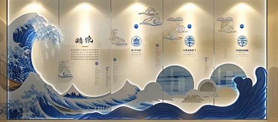 青花瓷风格文化墙中国风